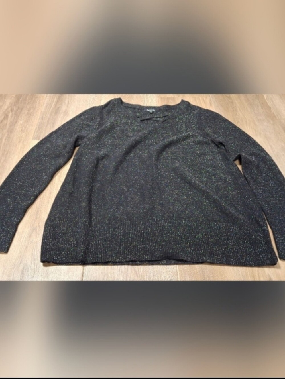 Relativity Womens Black Cross Cront Silver Glitter Glam Sweater Top Size XL
